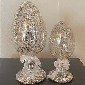 New Pier 1 Silver Decorative Egg Set with Bows